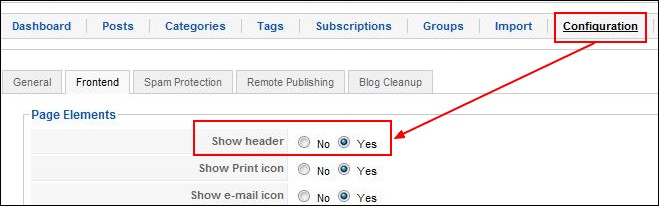 Show/hide the blog header